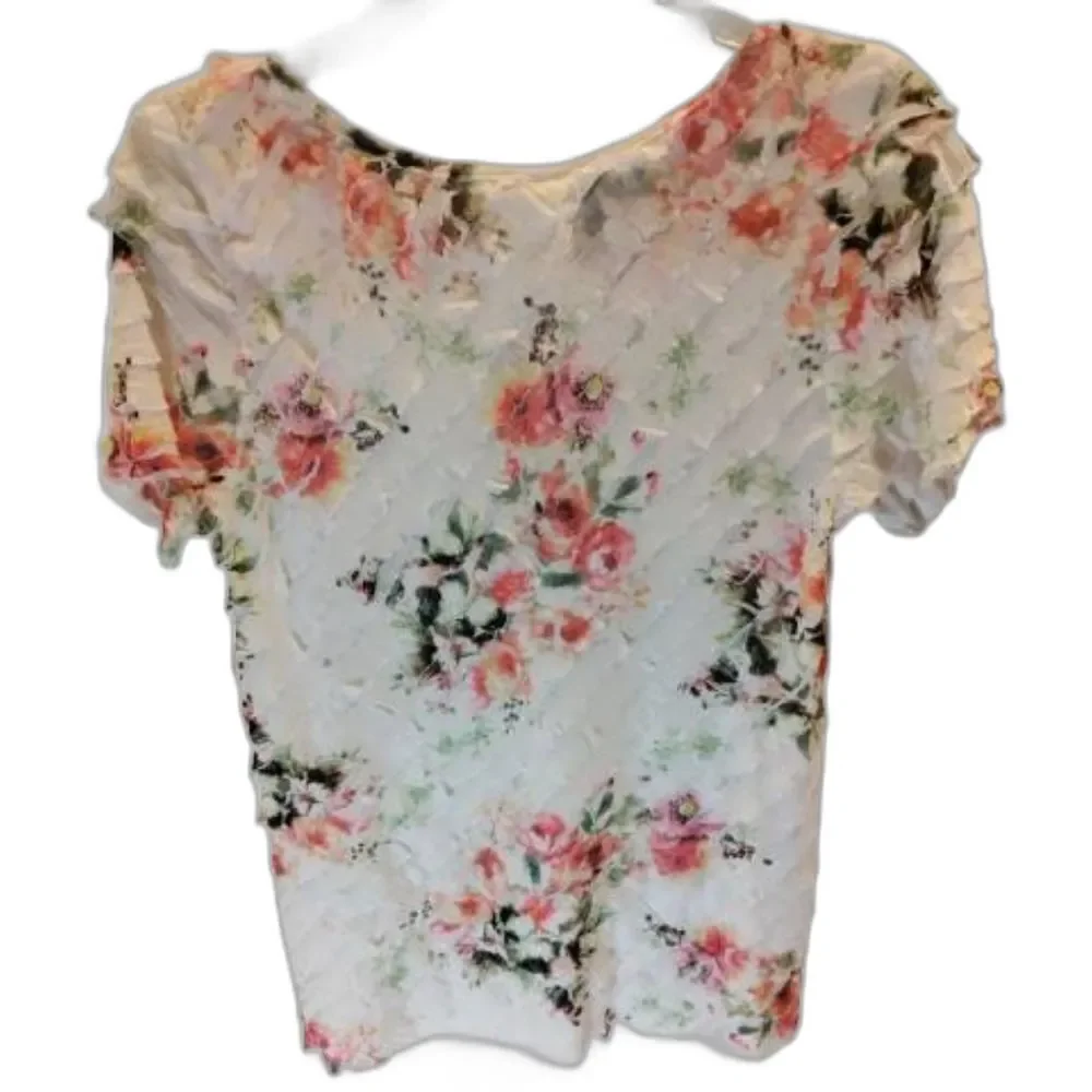 Floral Blouse Womens Medium lightweight office preppy top - Picture 2 of 3